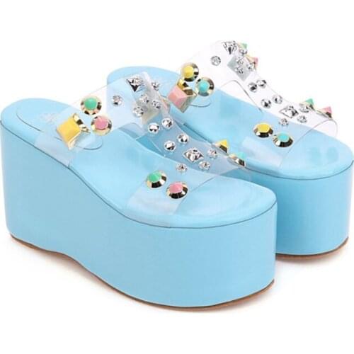 2020 New PVC Jelly Outdoor Stiletto High Heels Wedges Color Rivets Sandals Slippers Womens Shoes