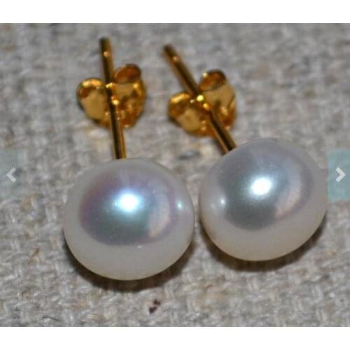 New Arrival Real Pearl Golden Earring 8MM White Freshwater Pearl Stud Earrings Wedding Bridesmaid Gift Jewelry Nice Women Gift
