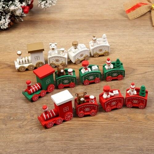New Year Gift For 2022 Christmas Train 4 Knots Painted Xmas Decoration for Home Wooden with Santa Kids Toys Ornament