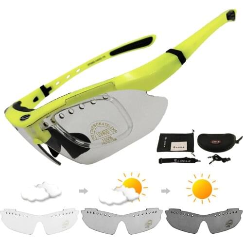 LOCLE Photochromic Climbing Glasses Sports Glasses Myopia Cycling Bicycle Riding Eyewear UV400 Camping Men Sun Hiking Glasses