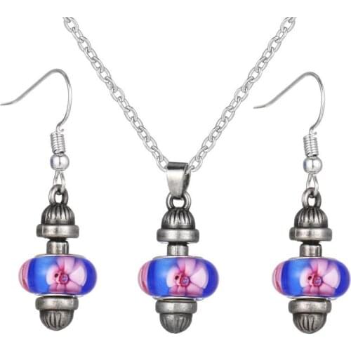 Blue Flower Crystal Murano Glass Beads Necklace Earrings Jewelry Set for Women Girls Christmas Gifts Bijoux 2021 New Europe Bead