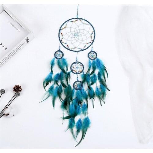 Home Wind Chime Ornament Dream Catcher Five-ring Feather Hanging Decoration Handmade Wall Hanging Indoor Adornment Gift Crafts