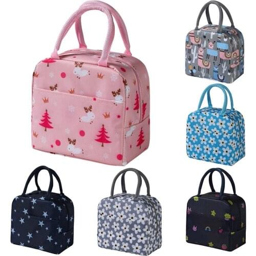Portable Insulated Floral Cartoon Lunch Box Bag Office Woman Winter Bento Thermal bag Travel Picnic Handbag