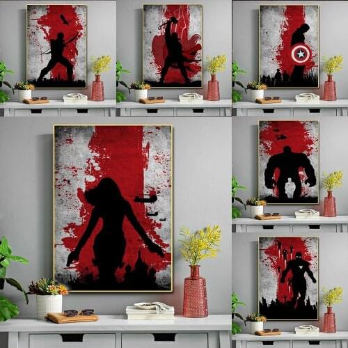 Marvel Superhero Black Red Silhouette Poster Art Printing Canvas Watercolor Iron Man Picture For Kidroom Decoration Frameless