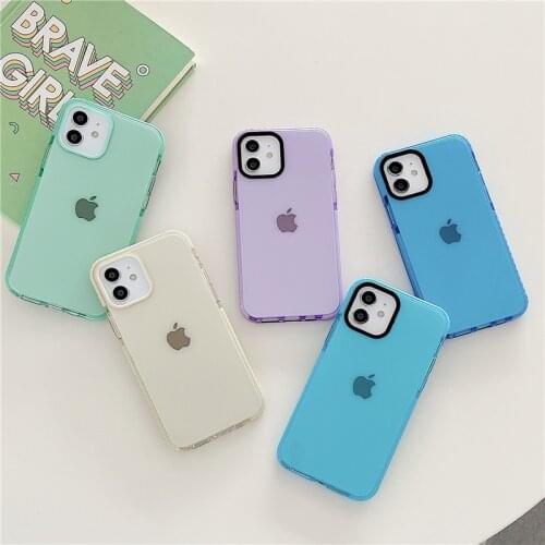 For iPhone 12 Mini 11 Pro Max X XR XS Max 7 8 Plus SE 2020 Transparent Plain Color Phone Case Shock-Proof Soft TPU Back Cover