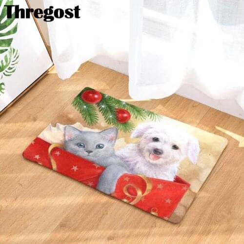 Christmas Pattern Anti-Slip Flannel Microfiber Carpet Door Mat Doormat Indoor Kitchen Living Room Floor Mat Rugs Welcome Mats