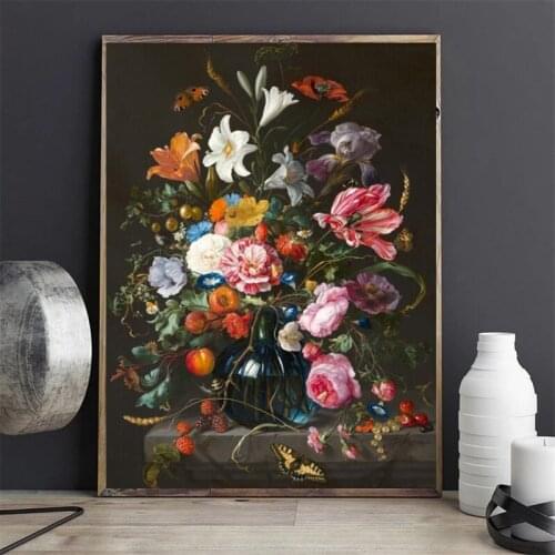 Modern Still Life Painting Flowers In Glass Vase Canvas Oil Painting Art Posters and Prints Baroque Art Pictures Home Decoration