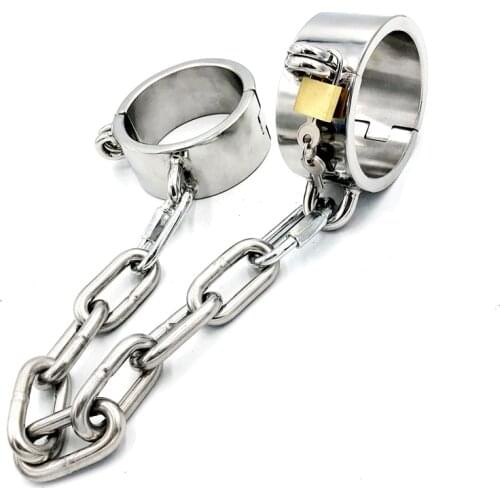 Heavy Stainless Steel Handcuffs Ankle Cuffs with Lock Restraints Bondage Shackles Fetish Slave Manacle BDSM Sex Toys For Couples