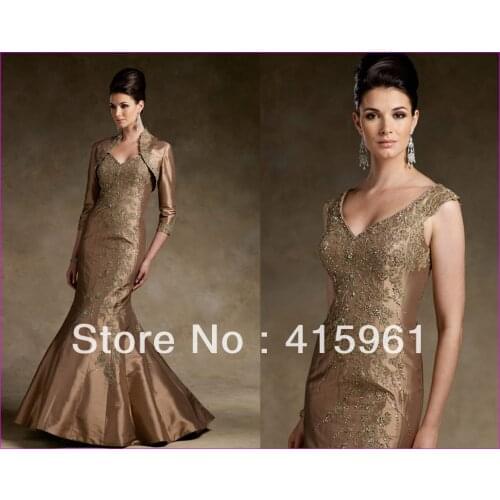 Gold farsali Beaded Lace Taffeta vintage Mermaid Mother of the Bride Dresses With Jacket 2019 vestido de madrinha evening dress