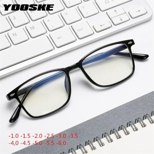 YOOSKE Anti-blue light Finished Myopia Glasses Women Men Square TR90 Ultralight Short-sight Eyewear Diopter -1.0-1.5-2.0-2.5-3.0