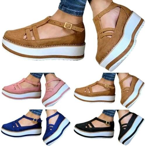 Womens Sandals Summer Platform Ankle Strap Buckle Closed Toe Mules Flats Casual Single Shoes Students Antiskid Breathable