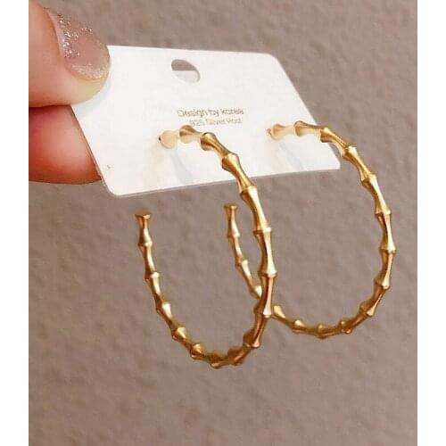 Hipster Big Circle Earrings for Women Bamboo Matte Gold Metal Hoop Earrings Party Jewelry Friend Gift