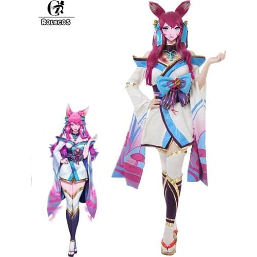 ROLECOS LOL Spirit Blossom Ahri Cosplay Costume Game LOL Ahri Cosplay Costume Sexy The Nine-Tailed Fox Women Dress Halloween