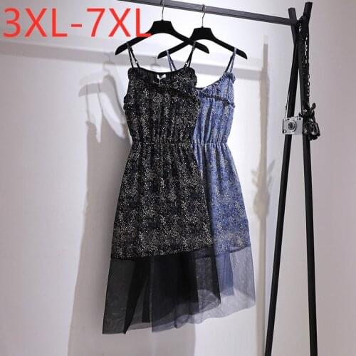 New 2021 Ladies Summer Plus Size Slip Dress For Women Large Sleeveless Loose Black Floral Chiffon Midi Dress 3XL 4XL 5XL 6XL 7XL