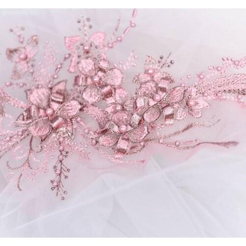 2Pcs/Lot Colors beaded flower lace patches decals handmade DIY applique wedding dresses headwear clothing fabric decoration