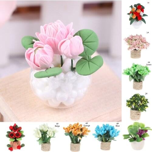 1Set Dollhouse Lotus Green Plants Flower Potted Plant Flower for Dollhouse Furniture Toys DIY Toy for Dollhouse Decoration