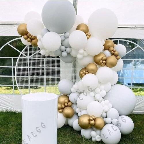 Birthday Party Decoration Balloon White Double Layer Balls Chrome Gold Metallic Balloons Garland Wedding Decoration Supplies