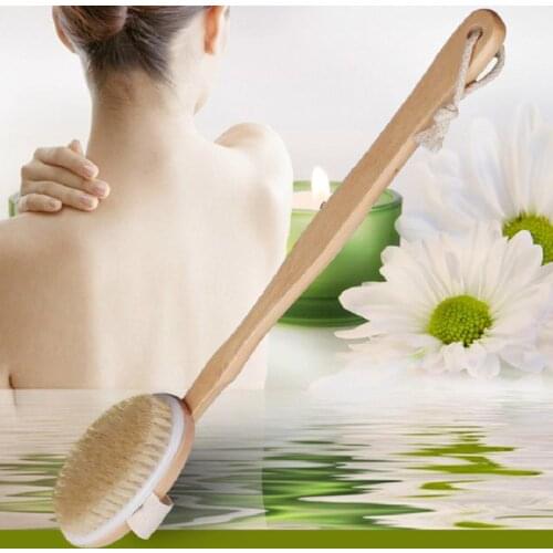 Natural Long Wood Wooden Body Brush Massager Bath Shower Back Spa Scrubber Natural Wood Bath Body Brush Cleaning Tool