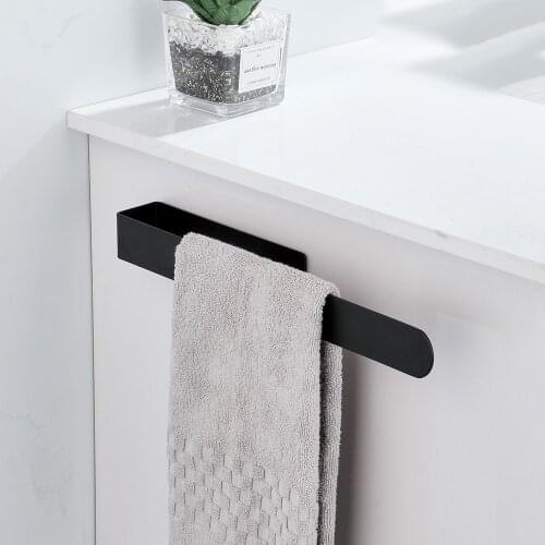 Stainless Steel Towel Storage Holder Punch Free Black Towel Rack Towel Hanger Bathroom Paper Holder