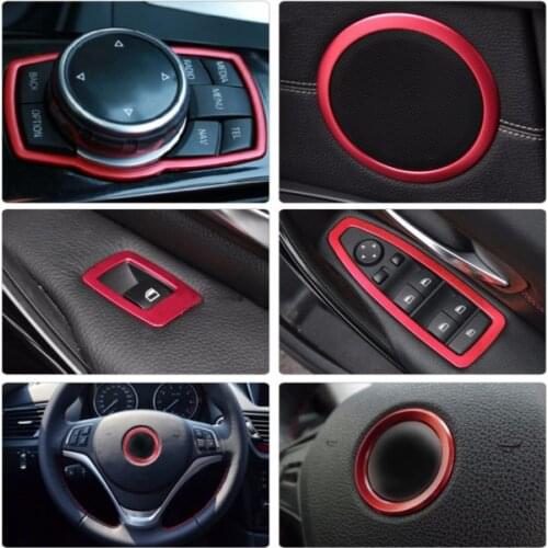 DWCX Red Car Interior Window Switch Panel + Speaker + Steering Wheel Ring Trim kit For BMW 3 Series F30 328i 2012 2013 2014 2015