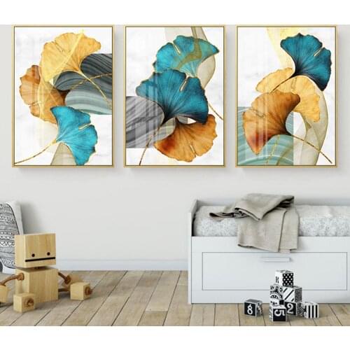 Ginkgo Plant Leaf Abstract Poster Print Wall Art Painting Living Room Decoration