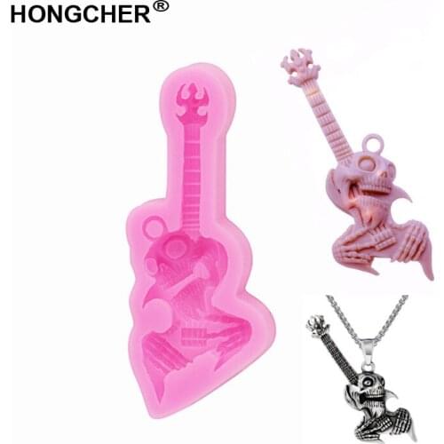 Skull guitar silicone molds Craft Supply Fondant Craft Music Guitar Mould Cake Polymer Clay Mold,Resin keychain Necklace mould