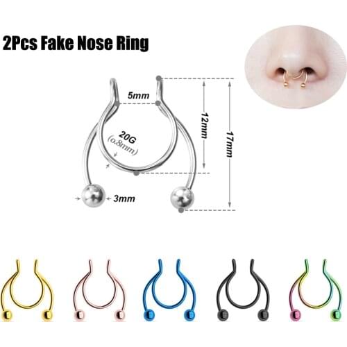 2Pcs 8/10mm Non-Pierced Fake Septum Piercing Hot Sale Nasel Septum False Nose Ring Hoop nose For Girl Men Faux Body Clip Rings