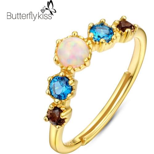BK Luxury 925 Sterling Silver Open Rings For Women Opal With Crystal Gemstone Jewelry Wedding Engagement Party 2021 New Trendy