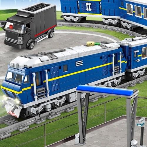 City Train Power-Driven Rail Electric Train Track Car Bricks Creator Technical Train Station Building Blocks Toys for Children