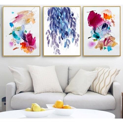 Colorful Watercolor Wall Art Canvas Graffiti Painting Modern Abstract Posters Prints Nursery Pictures for Living Bedroom Decor