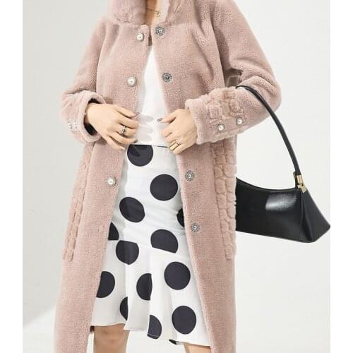 Collar Real Mink Fur Sheep Shearing Winter Coat 200% Wool Jacket Women Clothes 2020 7726 YY2278