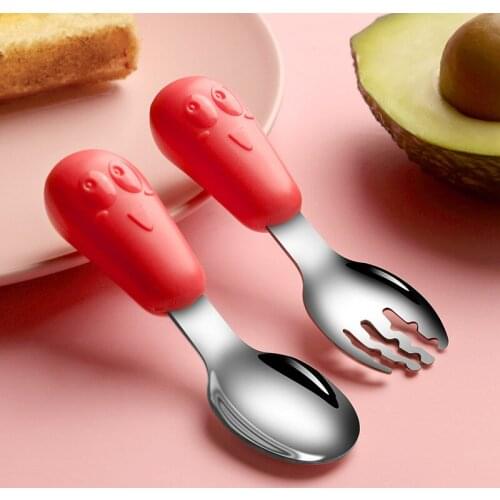 Stainless Steel Spoon And Fork Cutlery Baby Learn To Eat Training Spoon Spoon Fork Set Baby Food Supplement Spoon