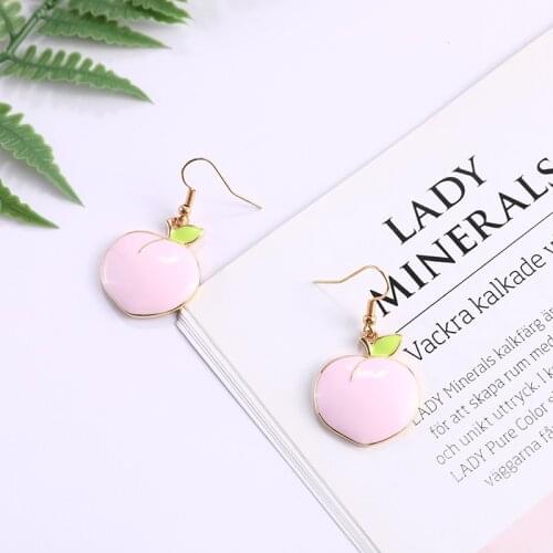 Makersland Cute Peach Earrings Sweet Korean Pink Peach Drop Earrings For Women Girls Gifts 2021 New Design Fruit Summer Earrings