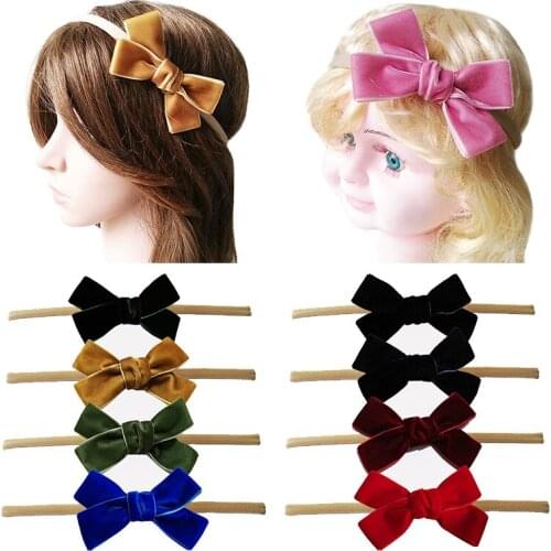 Cute Velvet Hair Bow Nylon Headband Fashion 3.8 inches Velvet Bow Hairband for Girls Hair Accessories Wholesale