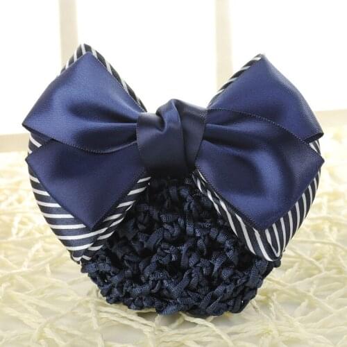 Fashion Women Fabric Floral Hair Barrette Striped Ribbon Bow Bun Staff Bowknot Girls Clips Stewardess Hairpin Snood Accessories