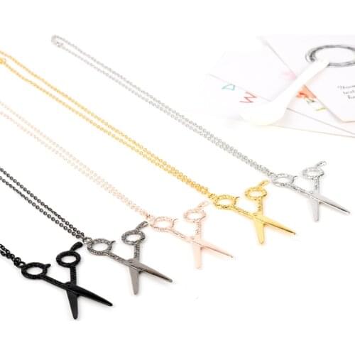 Fashion Hiphop Jewelry Barber Hair Dresser Scissors Shear Stainless Steel Punk Pendant Necklaces Unisex Men Women Choker Colar