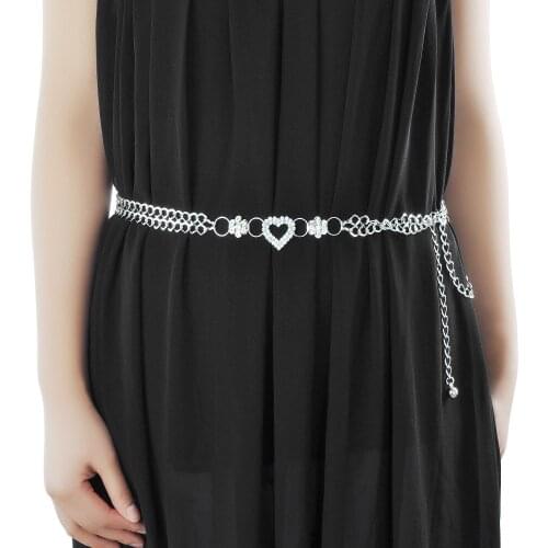 Fashion metal waist chain Heart-shaped rhinestone belt Womens metal belt BL580