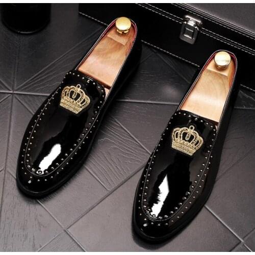 New arrival Men charming glitter embroidery crown flats Dress gentleman Shoes Male Wedding Homecoming Evening Groom Prom shoes