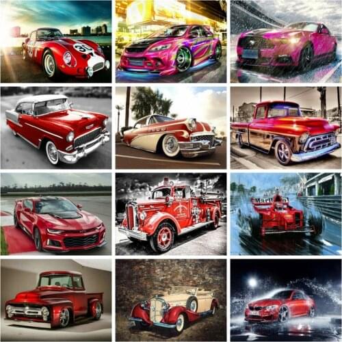 Huacan Full Square/round Car Red Wall Stickers Diamond Mosaic Embroidery Old-fashioned Car Home Decor