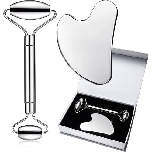 Stainless Steel Facial Roller Face Massager Gua Sha Set Anti Wrinkles Cellulite Massager Face Lifting Beauty Skin Body Care Tool