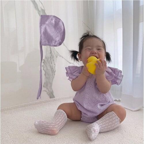 2021 new boys girls lace rompers+hat cotton summer babys jumpsuit