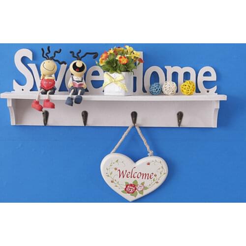 2020 New Sweet Home Key Hook Home Decoration Hanger Plastic Wood Wall Mounted Hanger Shelf/Coat Hat Clothes Rack