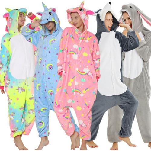 Adult Animal Pajamas Women Unicorn Sleepwear Onesie Kigurumi Panda Pyjama Anime Cartoon Overalls Winter Rabbit Nightie Jumpsuit
