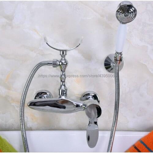 Polished Chrome Wall Mounted Bathroom Shower Faucet Bath Mixer Tap With Hand Shower Sprayer Mixer Tap Bna258
