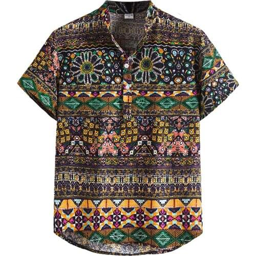 Casual Cardigan Mens Short Sleeve Beach Flower Shirt Men Turtleneck Hawaiian Shirt Loose Vintage Clothes Casual Men Clothing