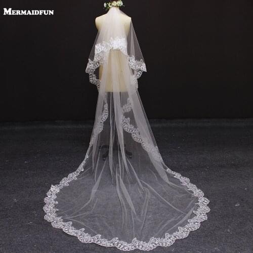 Real Photos 3 Meters 2 Layers Lace Edge Wedding Veil With Comb Beautiful 2 T Bridal Veil for Wedding