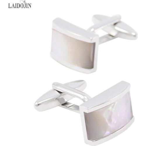 LAIDOJIN Luxury Seashells Stone Cufflinks for Mens Shirt Cuff bottons High Quality White Cuff links Designer Brand Jewelry