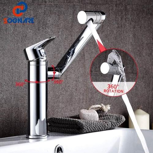 SOGNARE Bathroom Faucet Chrome Brass 360 Degree Rotate Type Single Handle Bathroom Lavatory Touch Faucet Sink Taps Water Mixer