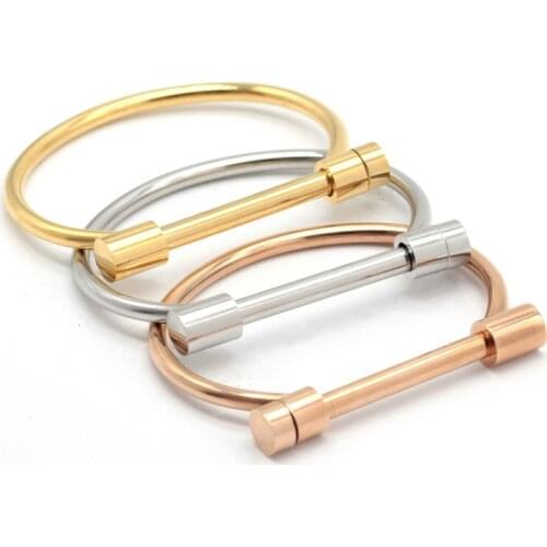 No fade 316L Stainless Steel Titanium Bracelets Women Cuff Bracelet Female Metal Screw Design Ladies Wrist Jewery