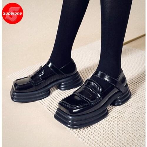 Retro Square Toe Chunky Platform Loafers Women Concise Fashion High Heels Shoes Women Street Style Slip-on Shoes Footwear 2021